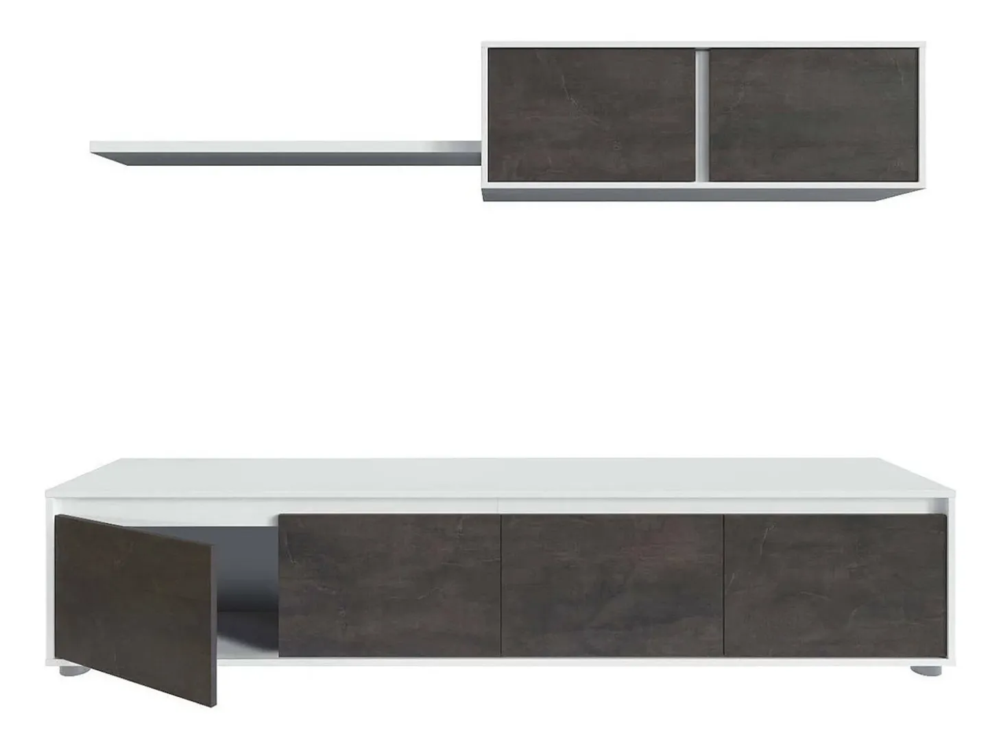 Sistema de parede Savannah, móvel de sala de TV, composição de conjunto de sala, conjunto de sala com móvel de parede, 200x41h43 cm, Branco e Ã"xido