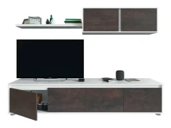Sistema de parede Savannah, móvel de sala de TV, composição de conjunto de sala, conjunto de sala com móvel de parede, 200x41h43 cm, Branco e Ã