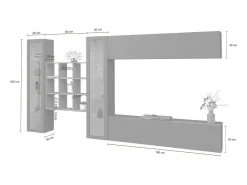 Sitema de parede Dfancon, conjunto de ala de TV com 4 porta, móvei de ala multiuo com vitrine e luz LED, 100% Fabricado na Itália, 350x30h180 cm, Branco brilhante