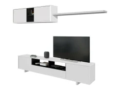 Sitema de parede Hartford, móvel de ala de TV, compoição do conjunto de ala de etar, conjunto de ala de etar com móvel de parede, 200x41h46 cm, branco brilhante