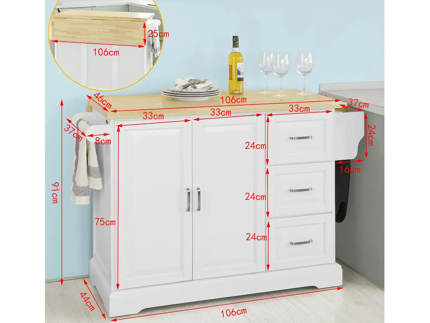 SoBuy armário de cozinha, carrinho de cozinha, carrinho de cozinha com rodas FKW41-WN