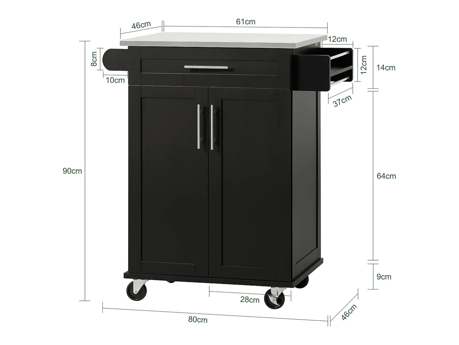 SoBuy armário de cozinha, carrinho de cozinha, carrinho de cozinha com rodas FKW110-SCH