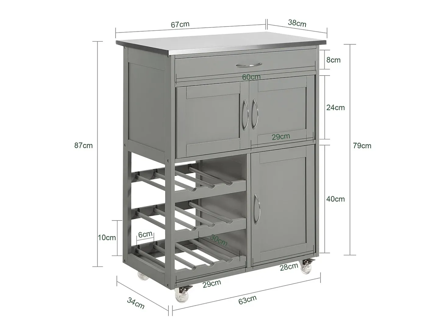 SoBuy armário de cozinha, carrinho de cozinha, carrinho de cozinha com rodas FKW45-HG