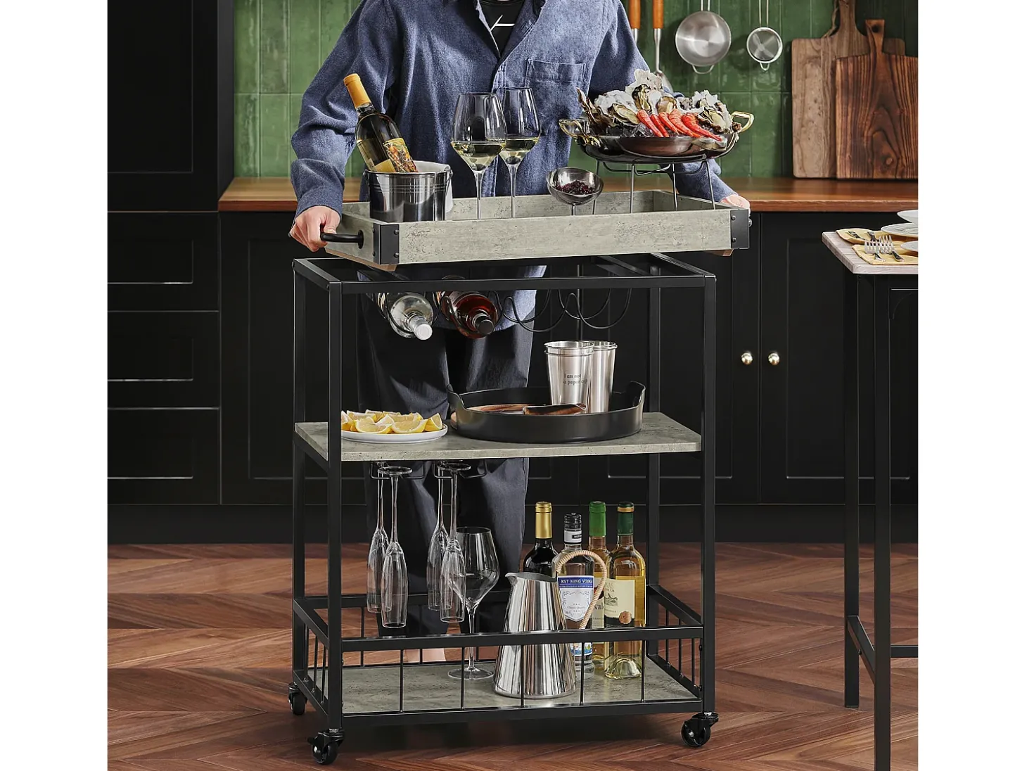 SoBuy armário de cozinha, carrinho de cozinha, carrinho de cozinha com rodas FKW56-HG