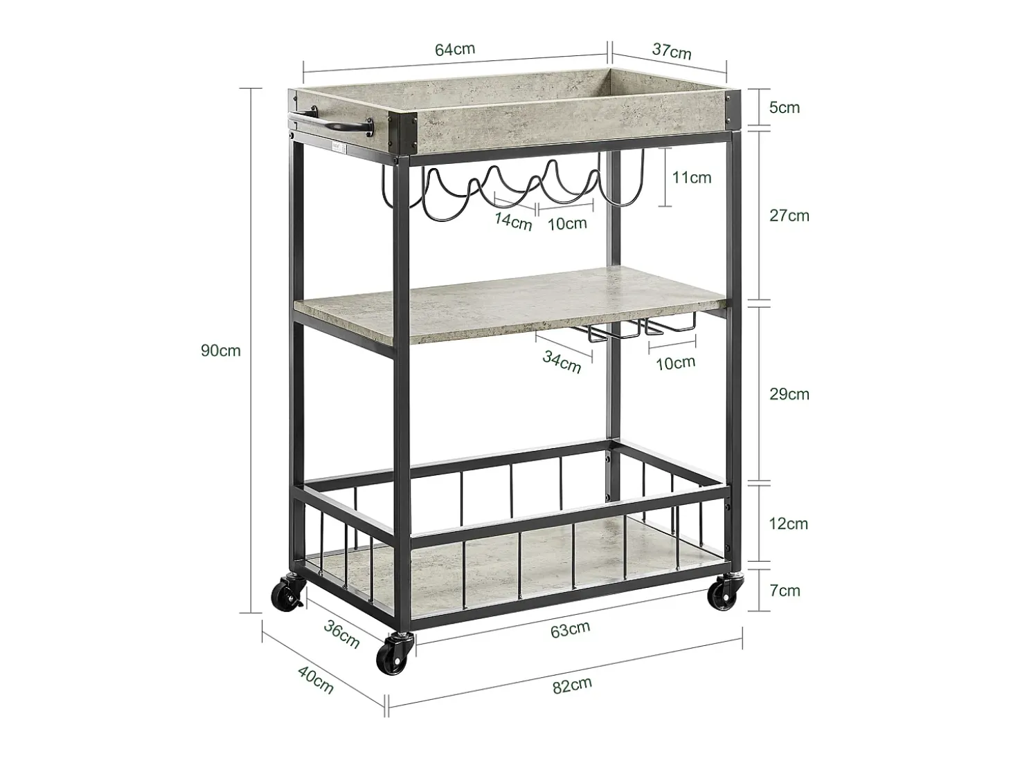 SoBuy armário de cozinha, carrinho de cozinha, carrinho de cozinha com rodas FKW56-HG