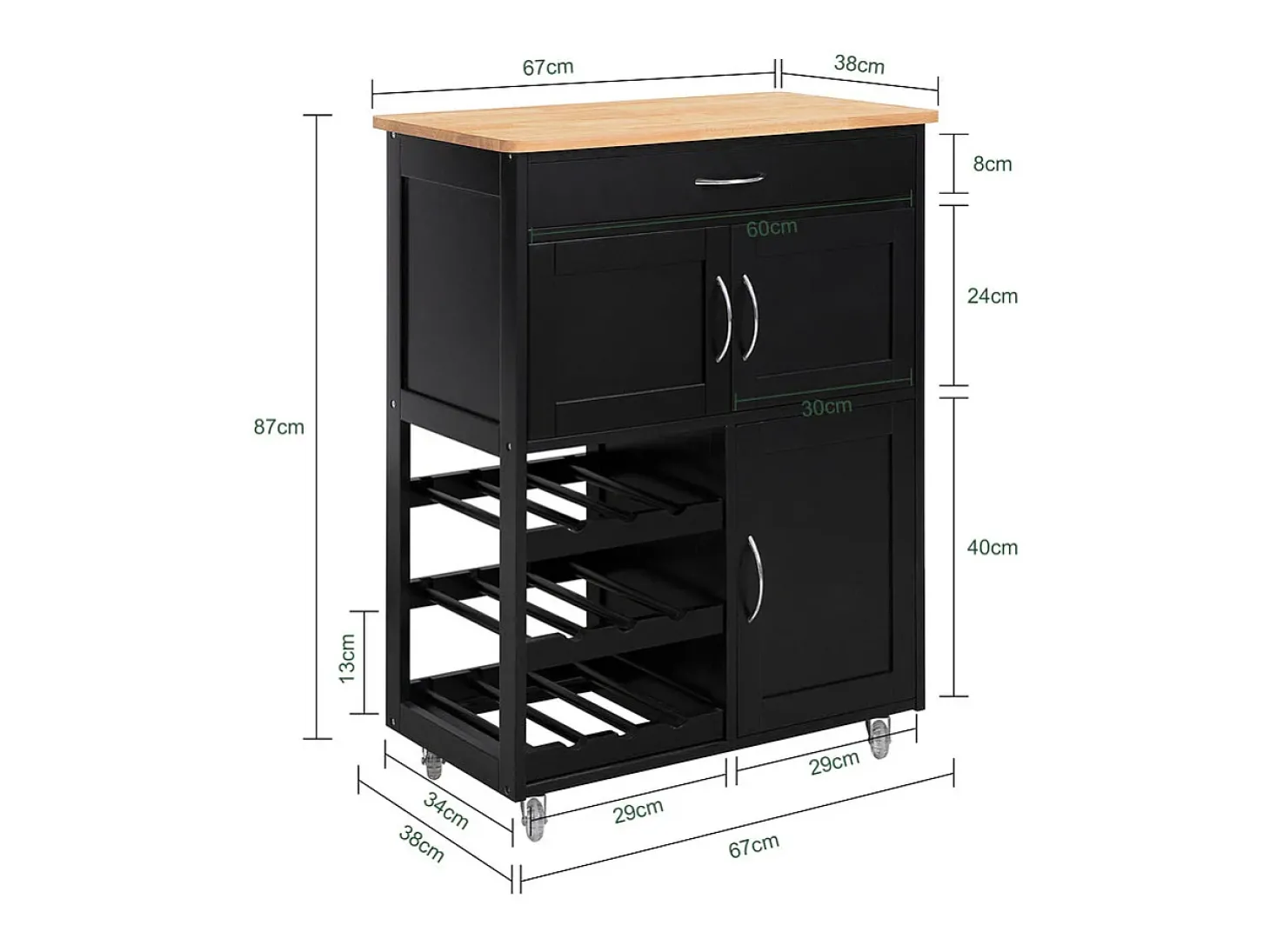 SoBuy armário de cozinha, carrinho de cozinha, carrinho de cozinha com rodas FKW45-SCH