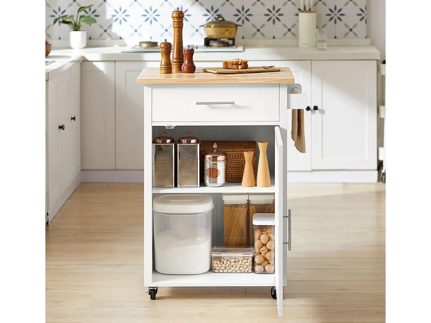 SoBuy armário de cozinha, carrinho de cozinha, carrinho de cozinha com rodas FKW102-WN