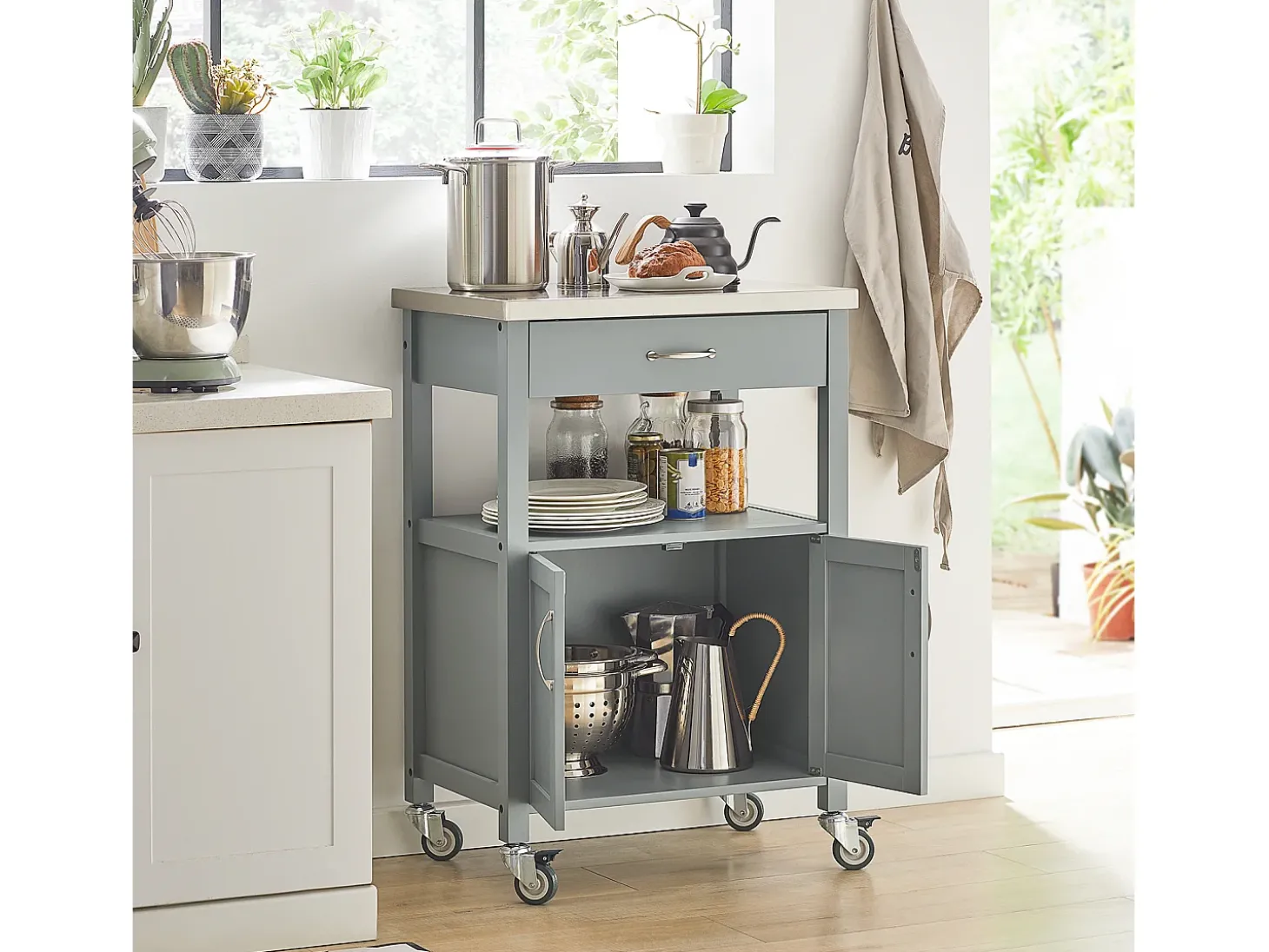 SoBuy armário de cozinha, carrinho de cozinha, carrinho de cozinha com rodas FKW22-HG