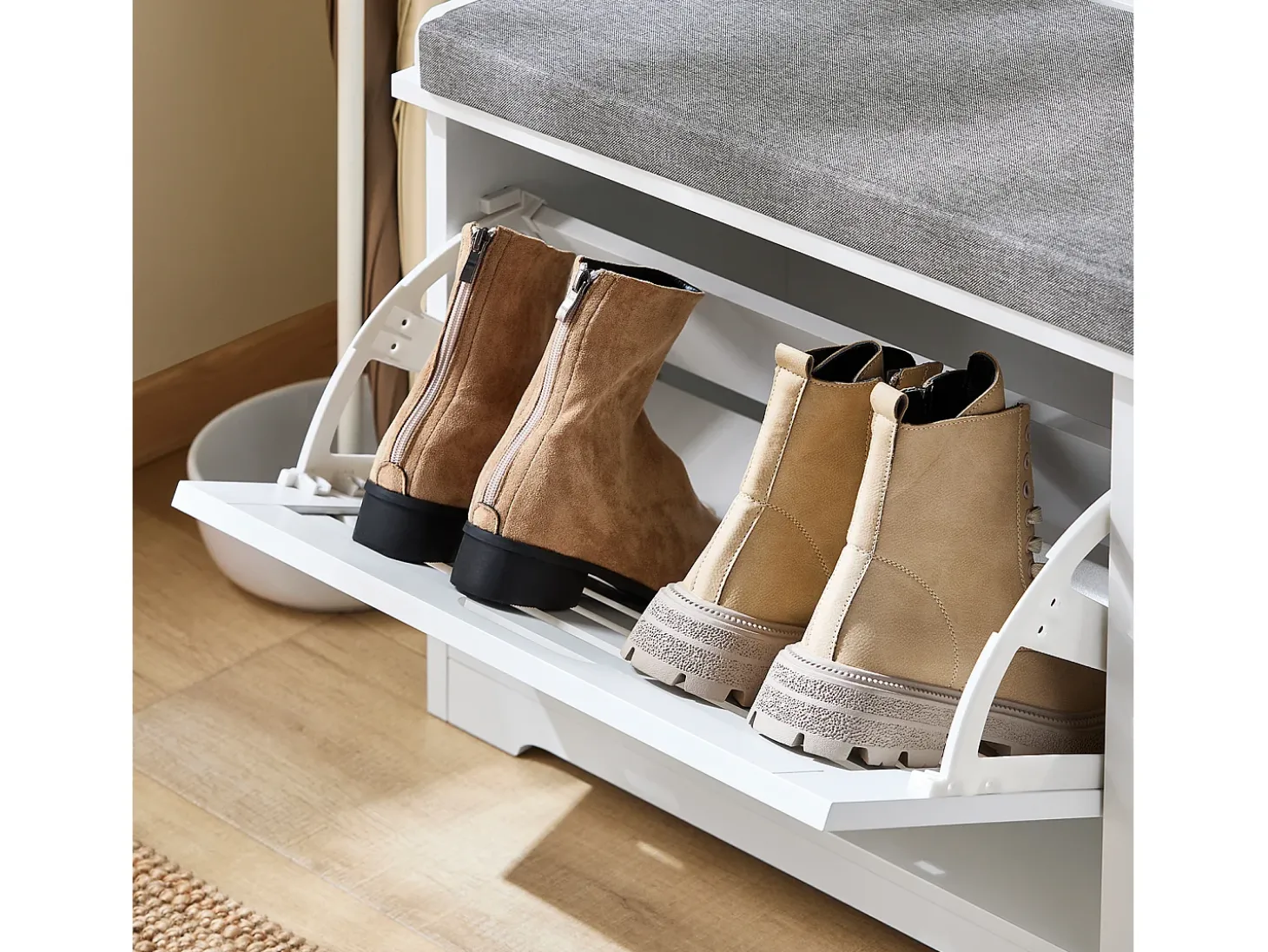 SoBuy Armário de sapatos com prateleira, banco, Banco com sapateira FSR184-K-W