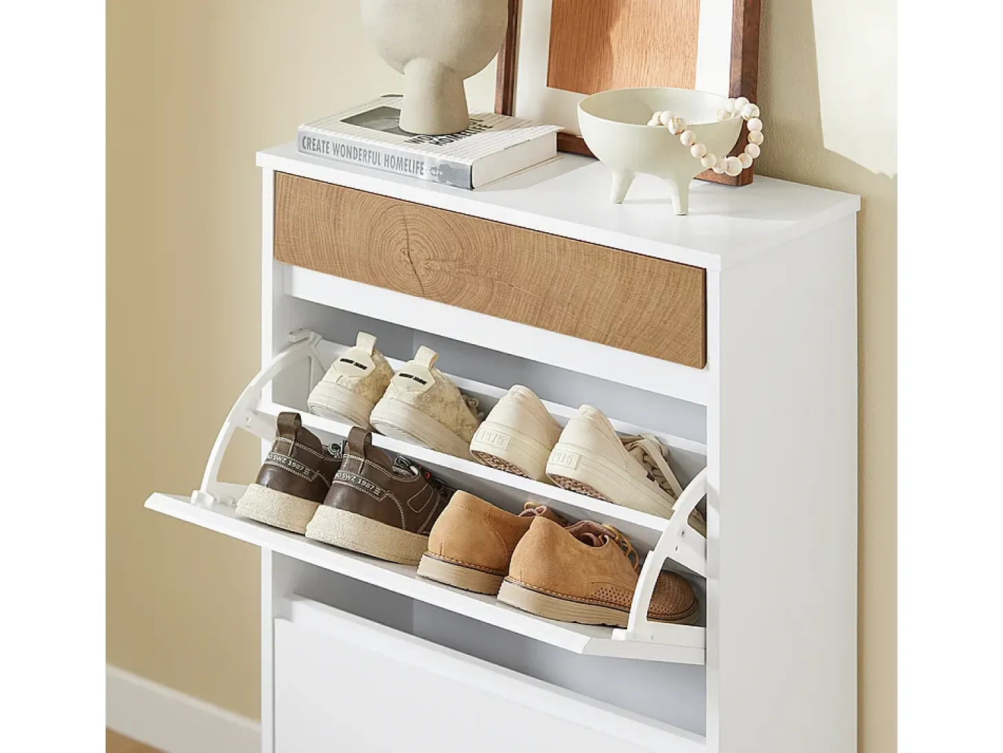 SoBuy Armário de Sapatos com 2 Portas Branco 61x26x91cm Funcional FSR205-NW