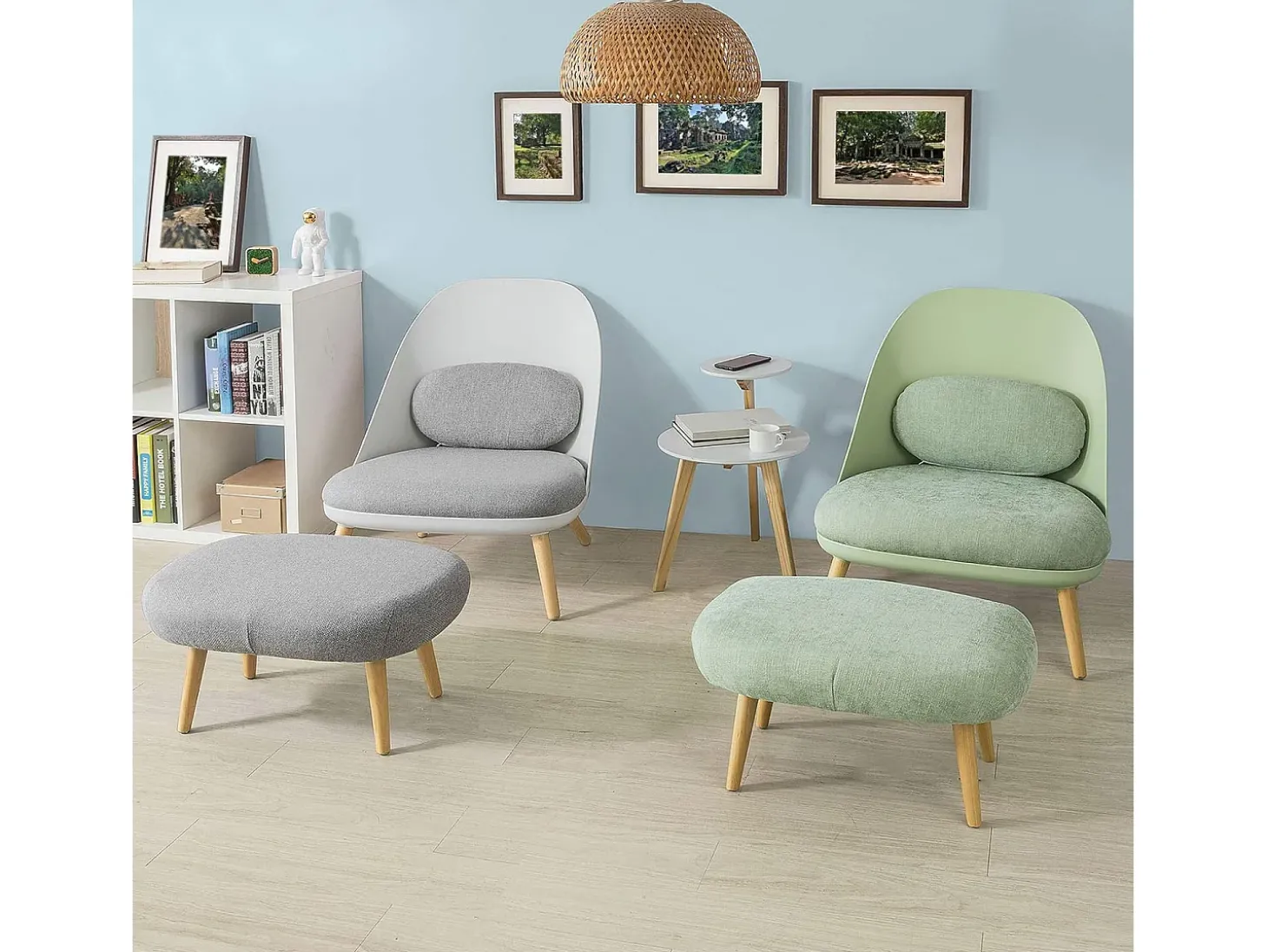 SoBuy Cadeirão com banco de pés em faia 67x73x76cm FST63-GR