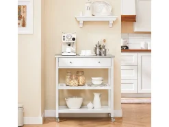 SoBuy Carrinho de Cozinha com Rodas, em Aço Inoxidável Branco