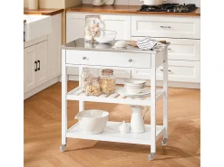 SoBuy Carrinho de Cozinha com Rodas, em Aço Inoxidável Branco