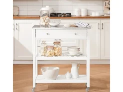 SoBuy Carrinho de Cozinha com Rodas, em Aço Inoxidável Branco
