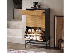SoBuy Cómoda para hall de entrada com 1 gaveta e 2 abas para entrada, corredor e sala de estar Preto 64x40x115 cm HFSR03-SCH