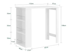 SoBuy Mesa de Cozinha Alta com Prateleiras, Design Poupa-Espaço, Branca