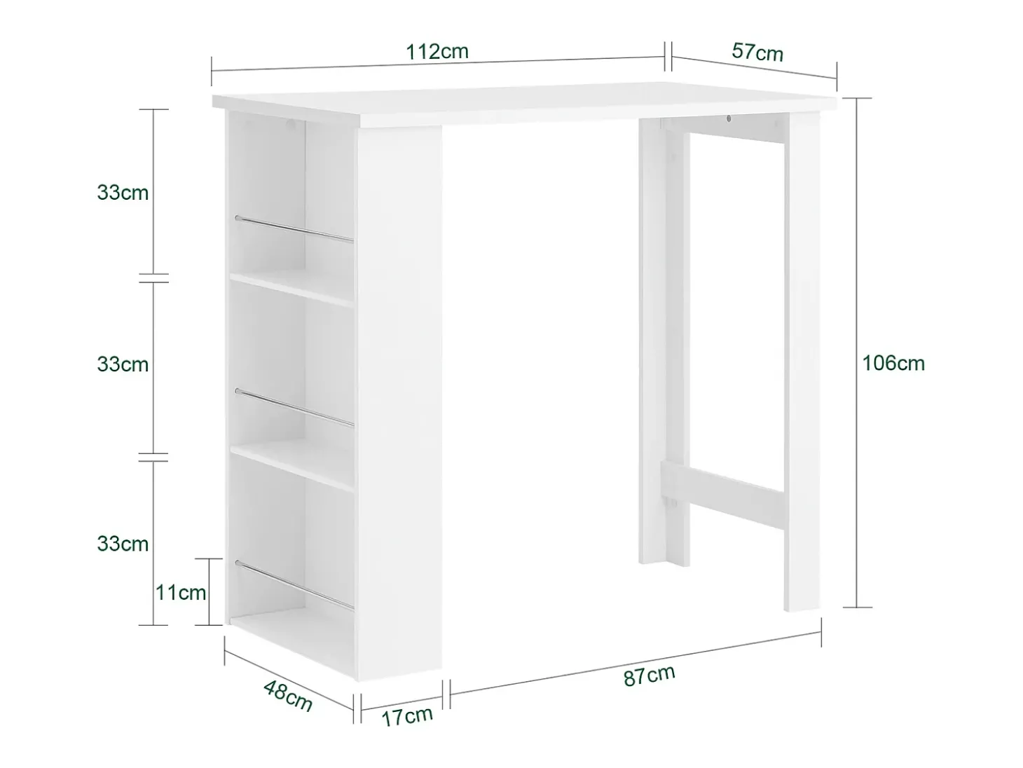 SoBuy Mesa de Cozinha Alta com Prateleiras, Design Poupa-Espaço, Branca