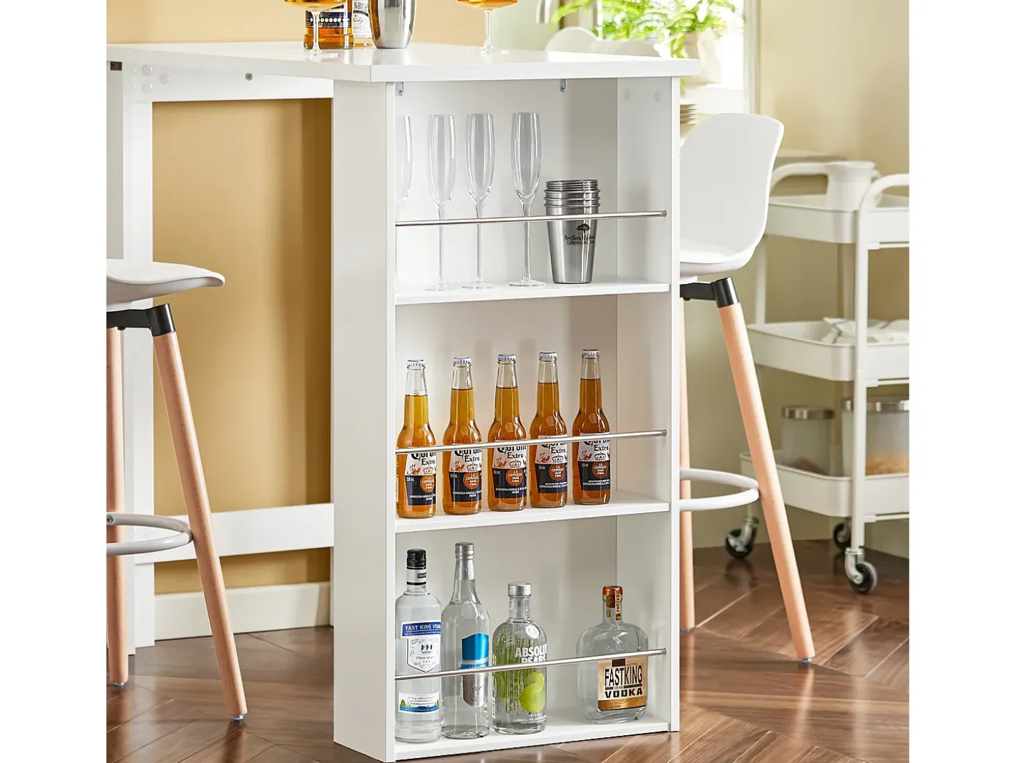SoBuy Mesa de Cozinha Alta com Prateleiras, Design Poupa-Espaço, Branca