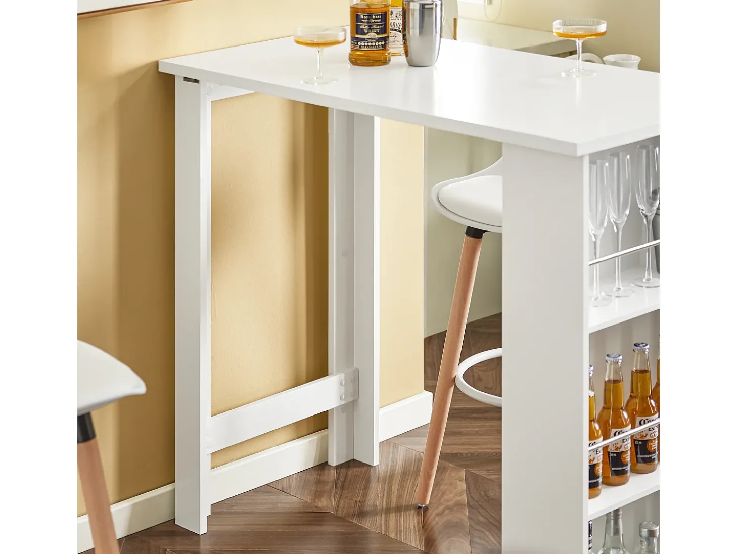 SoBuy Mesa de Cozinha Alta com Prateleiras, Design Poupa-Espaço, Branca