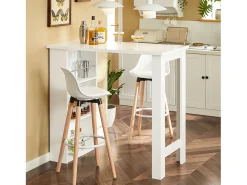 SoBuy Mesa de Cozinha Alta com Prateleiras, Design Poupa-Espaço, Branca