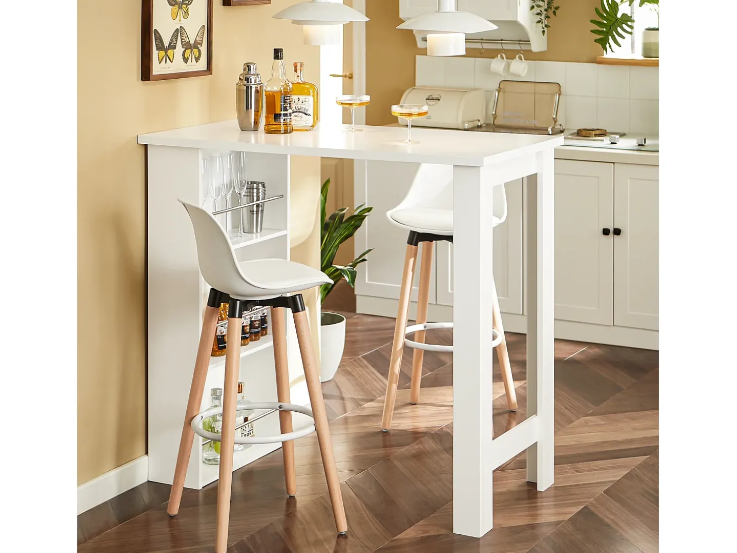 SoBuy Mesa de Cozinha Alta com Prateleiras, Design Poupa-Espaço, Branca