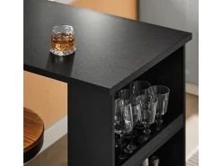 SoBuy Mesa de Cozinha Alta com Prateleiras, Design Poupa-Espaço em Preto