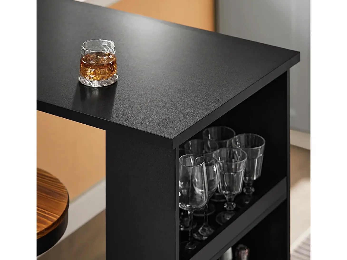SoBuy Mesa de Cozinha Alta com Prateleiras, Design Poupa-Espaço em Preto