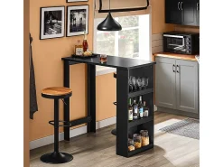 SoBuy Mesa de Cozinha Alta com Prateleiras, Design Poupa-Espaço em Preto