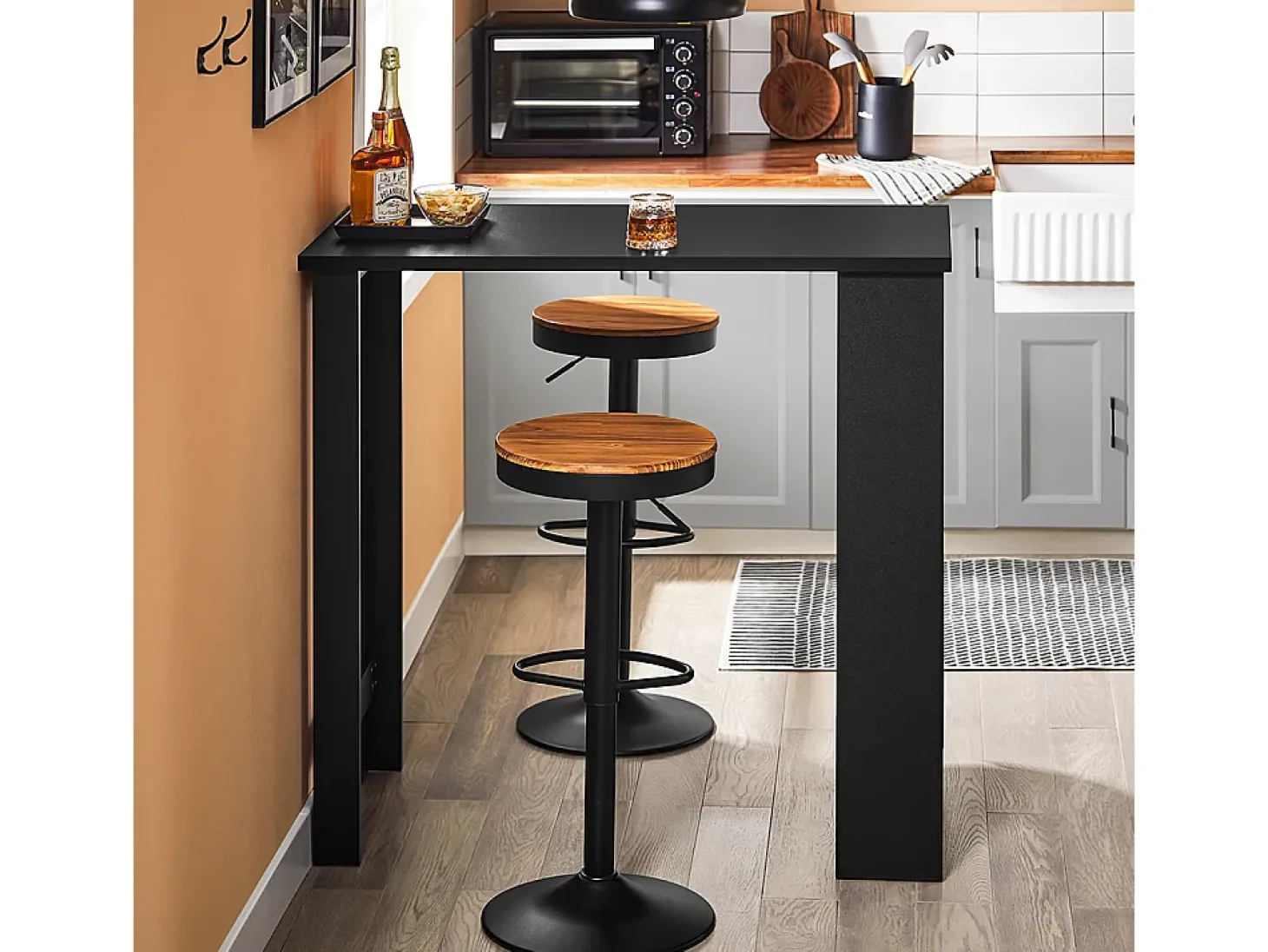 SoBuy Mesa de Cozinha Alta com Prateleiras, Design Poupa-Espaço em Preto