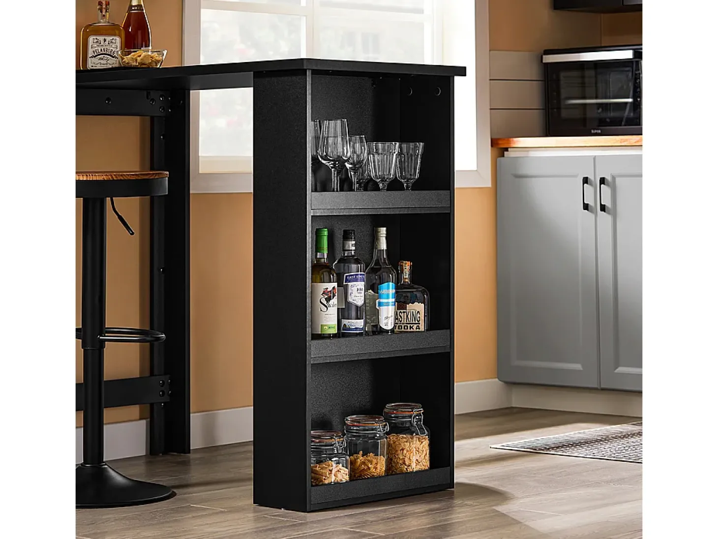 SoBuy Mesa de Cozinha Alta com Prateleiras, Design Poupa-Espaço em Preto