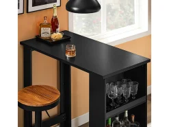 SoBuy Mesa de Cozinha Alta com Prateleiras, Design Poupa-Espaço em Preto
