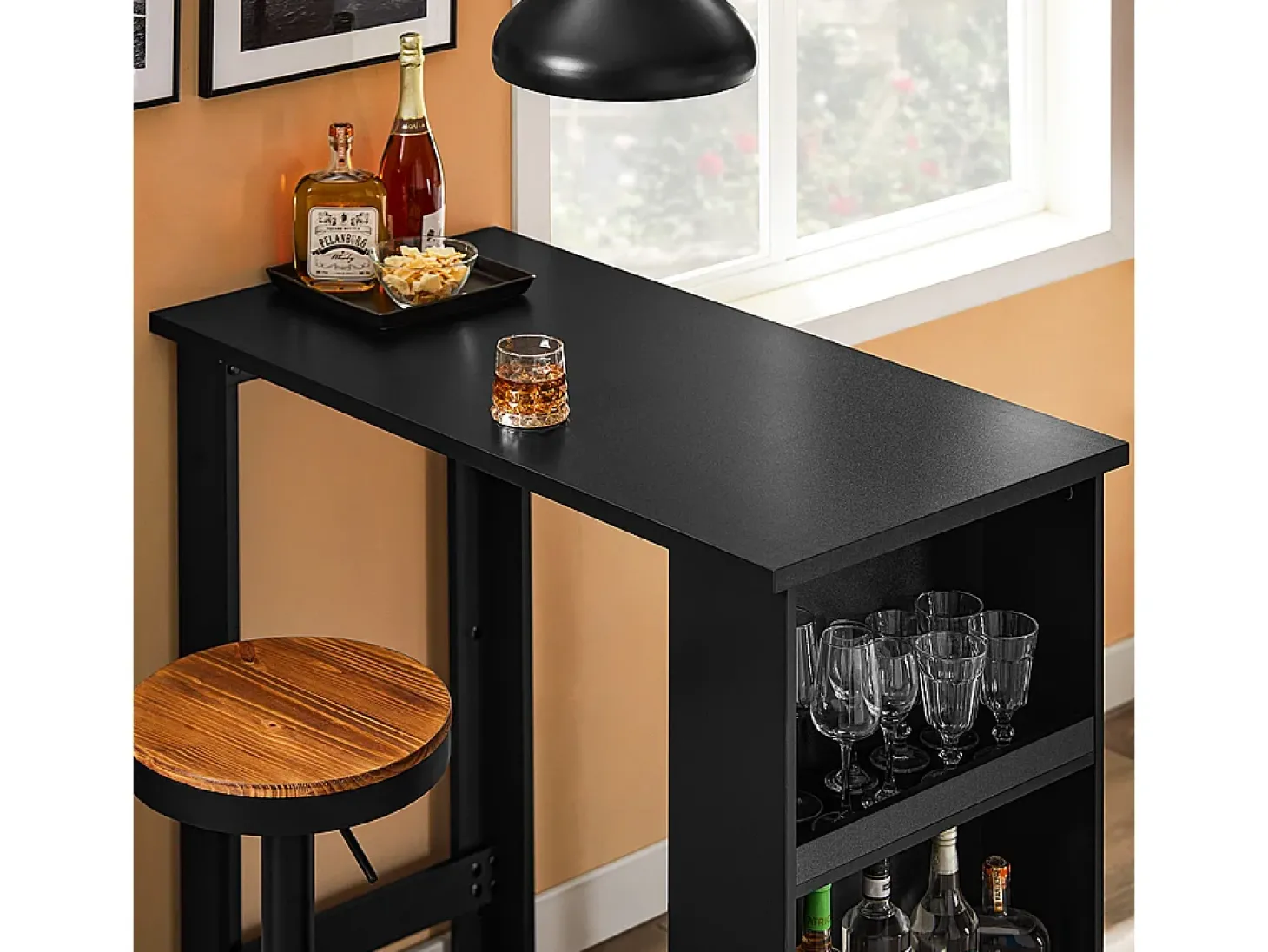SoBuy Mesa de Cozinha Alta com Prateleiras, Design Poupa-Espaço em Preto