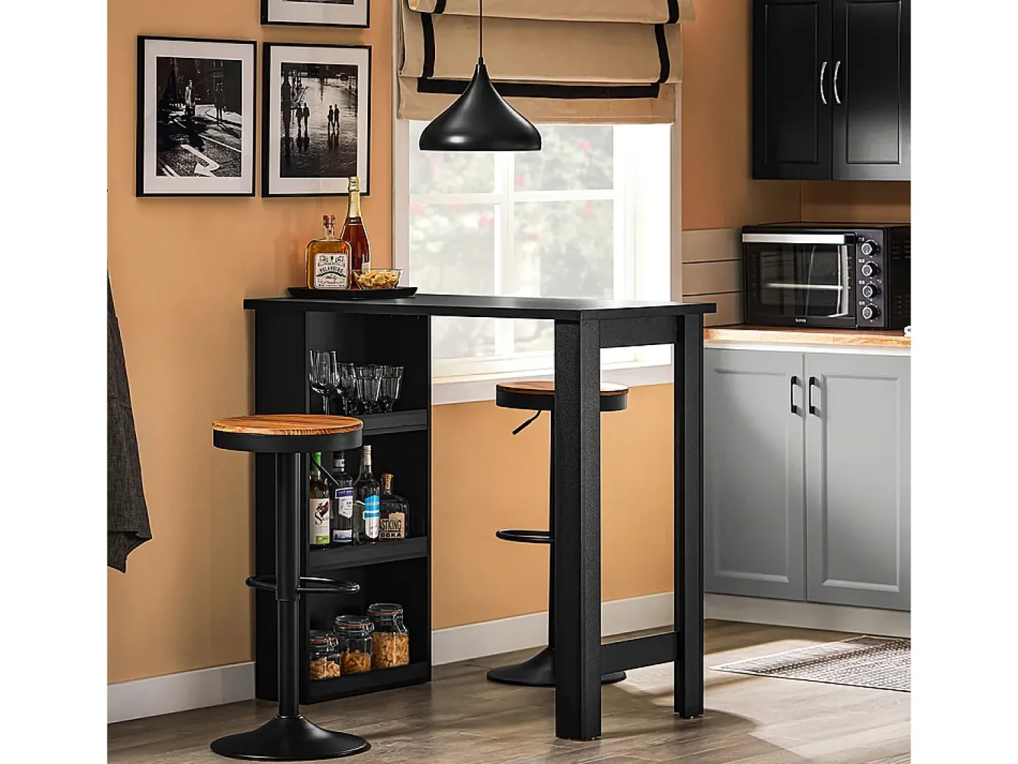 SoBuy Mesa de Cozinha Alta com Prateleiras, Design Poupa-Espaço em Preto