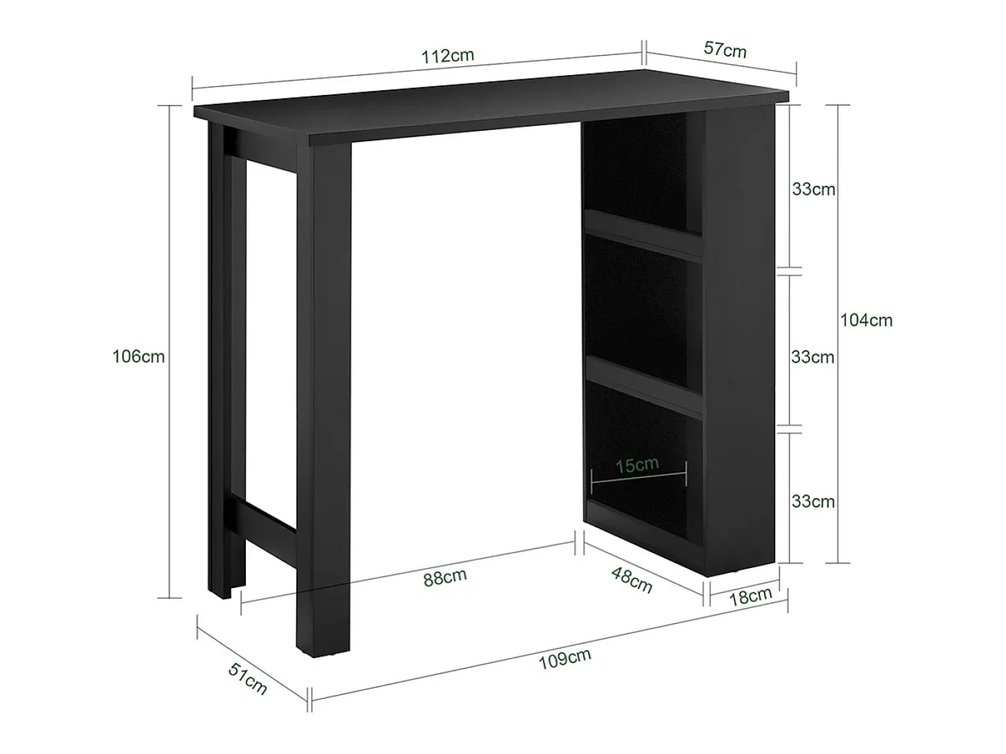 SoBuy Mesa de Cozinha Alta com Prateleiras, Design Poupa-Espaço em Preto