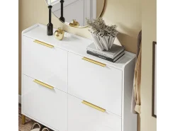 SoBuy Sapateira 4 Portas Branca com Design Nórdico e Puxadores Dourados