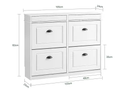 SoBuy Sapateira Fina Economizadora de Espaço com 4 Portas Dobráveis para Entrada Corredor ou Quarto Efeito Madeira Envelhecida Branca 103x23x82cm