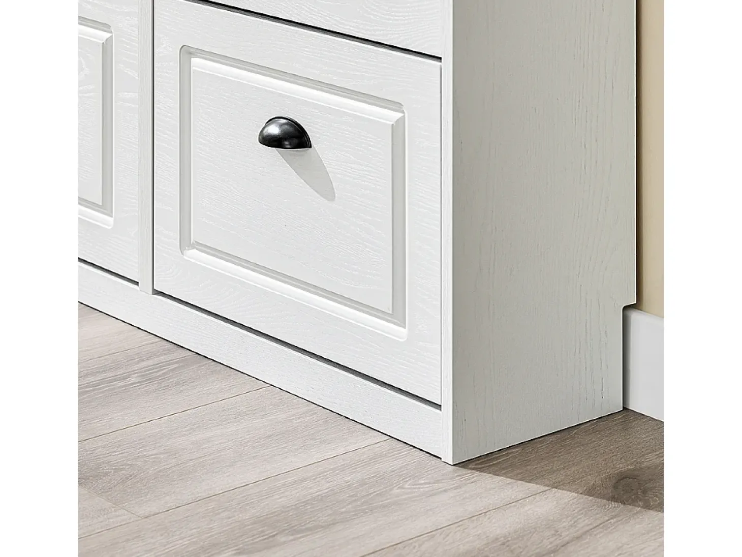 SoBuy Sapateira Fina Economizadora de Espaço com 4 Portas Dobráveis para Entrada Corredor ou Quarto Efeito Madeira Envelhecida Branca 103x23x82cm