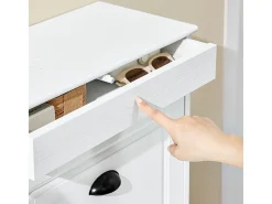 SoBuy Sapateira Fina Economizadora de Espaço com 4 Portas Dobráveis para Entrada Corredor ou Quarto Efeito Madeira Envelhecida Branca 103x23x82cm