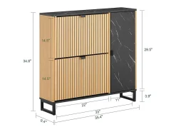 SoBuy Sapateira fina economizadora de espaço com 2 portas rebatíveis para 8 pares de sapatos design moderno em mármore preto e madeira clara fixação anti-inclinação