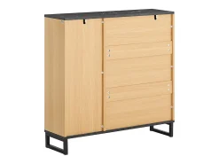 SoBuy Sapateira fina economizadora de espaço com 2 portas rebatíveis para 8 pares de sapatos design moderno em mármore preto e madeira clara fixação anti-inclinação