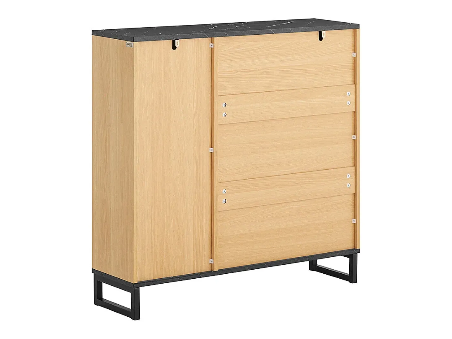 SoBuy Sapateira fina economizadora de espaço com 2 portas rebatíveis para 8 pares de sapatos design moderno em mármore preto e madeira clara fixação anti-inclinação