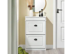 SoBuy Sapateira Fina Economizadora de Espaço com 2 Portas Dobráveis para Entrada Corredor ou Quarto Efeito Madeira Envelhecida Branca 54x24x82cm