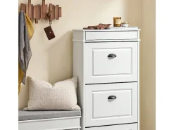 SoBuy Sapateira Fina Economizadora de Espaço com 3 Portas Dobráveis Efeito Madeira Envelhecida Branca 53x24x118cm