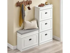 SoBuy Sapateira Fina Economizadora de Espaço com 3 Portas Dobráveis Efeito Madeira Envelhecida Branca 53x24x118cm