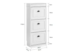 SoBuy Sapateira Fina Economizadora de Espaço com 3 Portas Dobráveis Efeito Madeira Envelhecida Branca 53x24x118cm