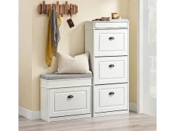 SoBuy Sapateira Fina Economizadora de Espaço com 3 Portas Dobráveis Efeito Madeira Envelhecida Branca 53x24x118cm