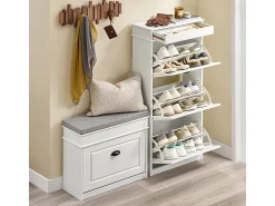 SoBuy Sapateira Fina Economizadora de Espaço com 3 Portas Dobráveis Efeito Madeira Envelhecida Branca 53x24x118cm