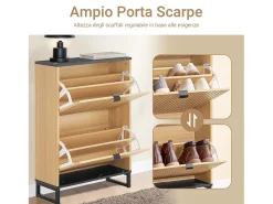 SoBuy Sapateira Slim 2 portas poupa espaço moderna para 8-12 pares estrutura resistente efeito mármore preto e madeira clara 60x24x88cm