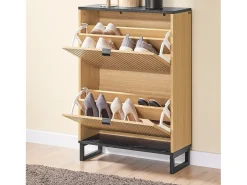 SoBuy Sapateira Slim 2 portas poupa espaço moderna para 8-12 pares estrutura resistente efeito mármore preto e madeira clara 60x24x88cm