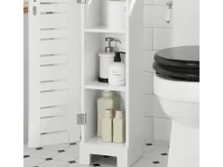 SoBuy Suporte de Papel Higiénico com Armário de Uma Porta Branco 20x18x75cm Nórdico BZR85-W